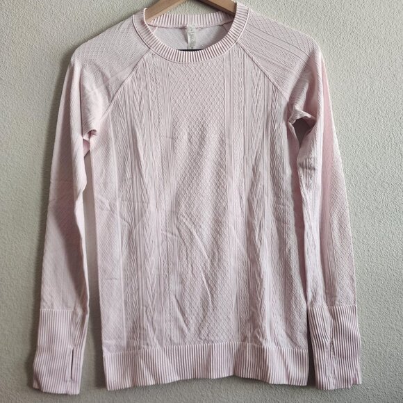 Lululemon Sweater Womens 6 Pink Rest Less Pullover Thumbholes Ribbed Knit - Picture 1 of 8